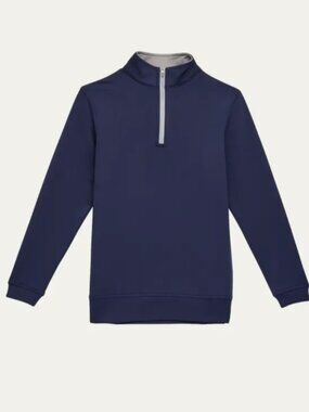 Peter Millar Stretch Terry Quarter Zip Popover in Navy Blue Golf Youth L 11-12